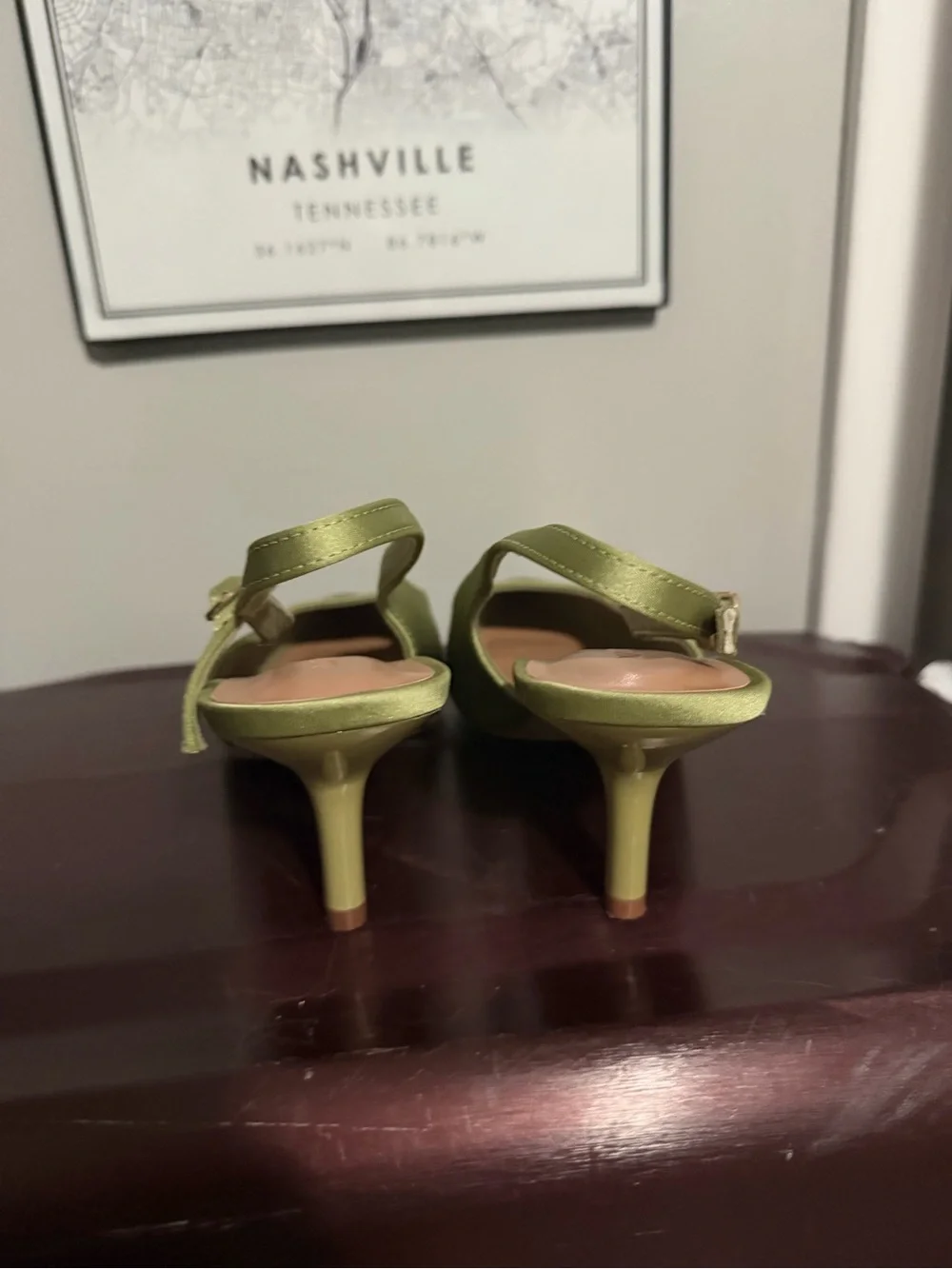 Target Olive Green Satin Pointed-Toe Slingback Heels